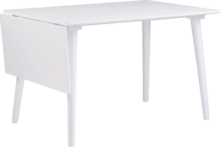 Spisebord udtræksbord Rowico Lotta hvidlakeret MDF top klapplade koniske gummitræben 120-160Ã80Ã76 cm